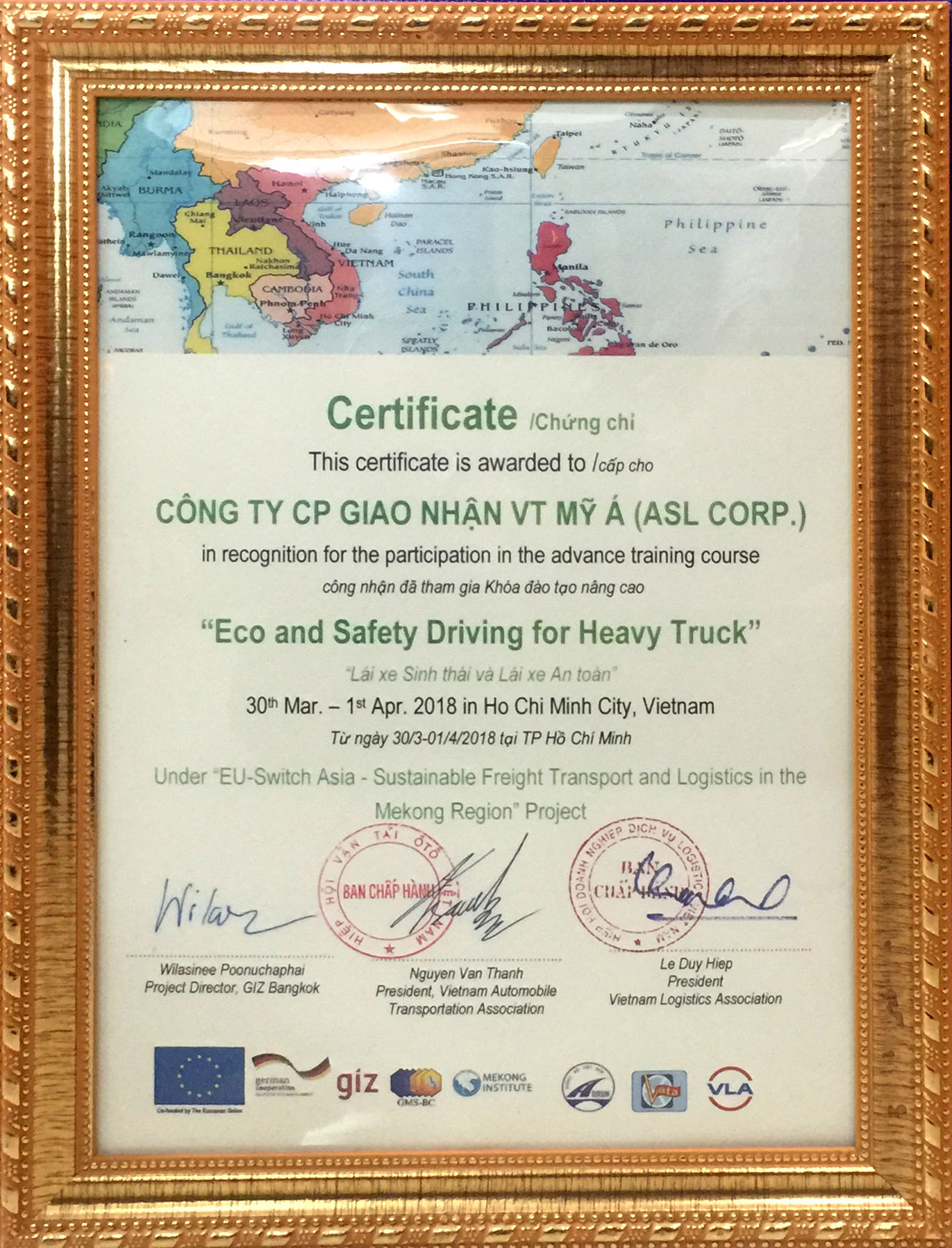 Certificated of Eco & Safety Driving for Heavy Truck
